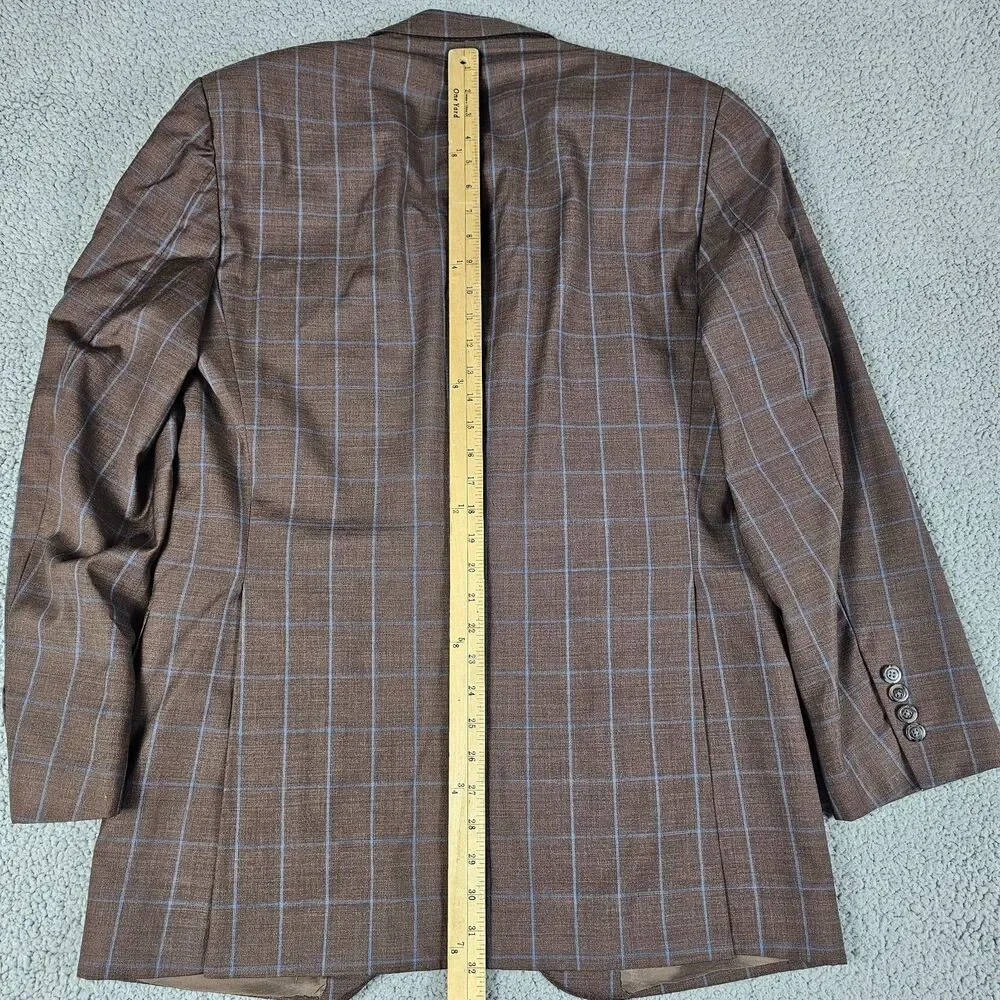 Samuelsohn Sport Coat Blazer Mens 42L Brown Greenwich Italian Wool Windowpane